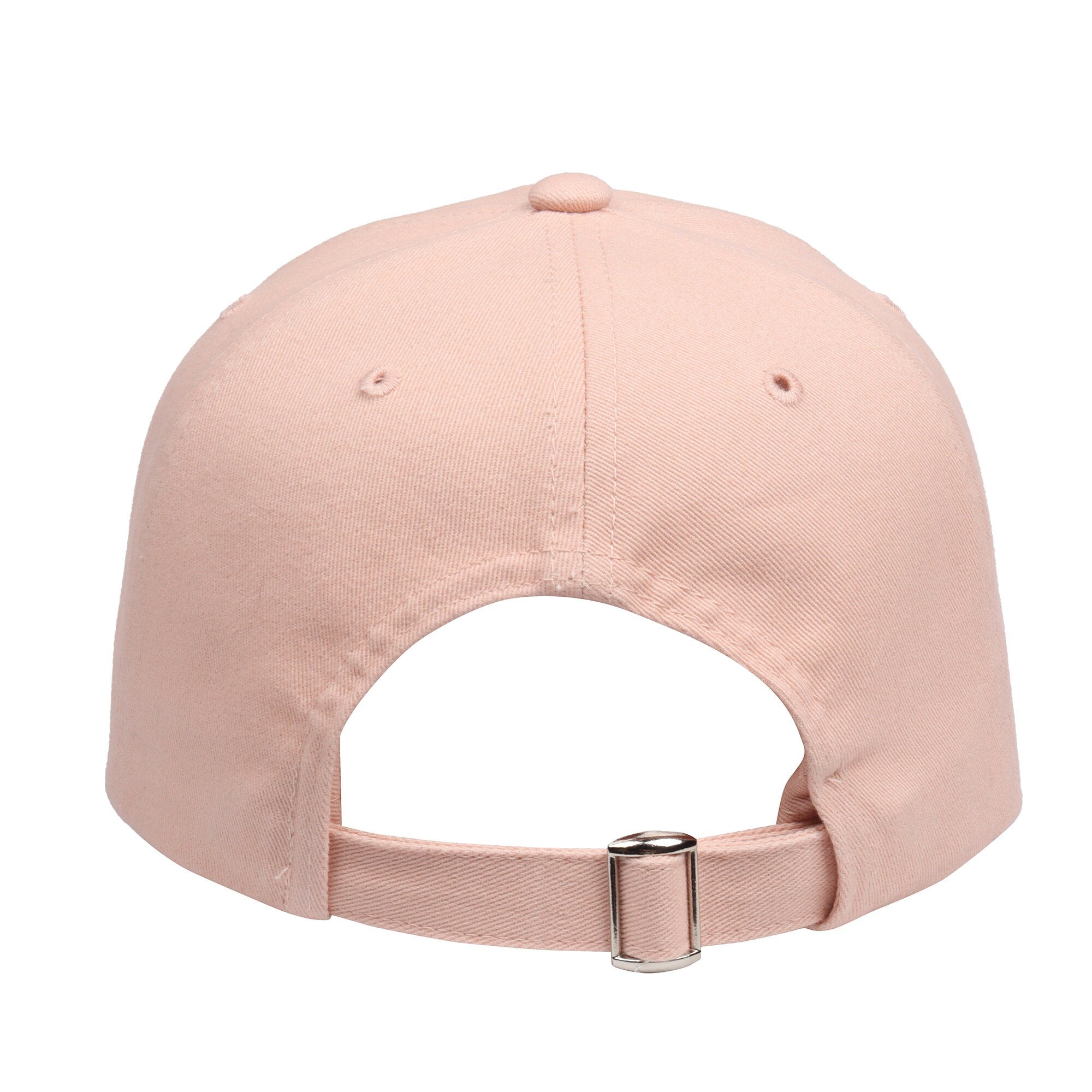 May include: A pink baseball cap with a buckle closure on the back.
