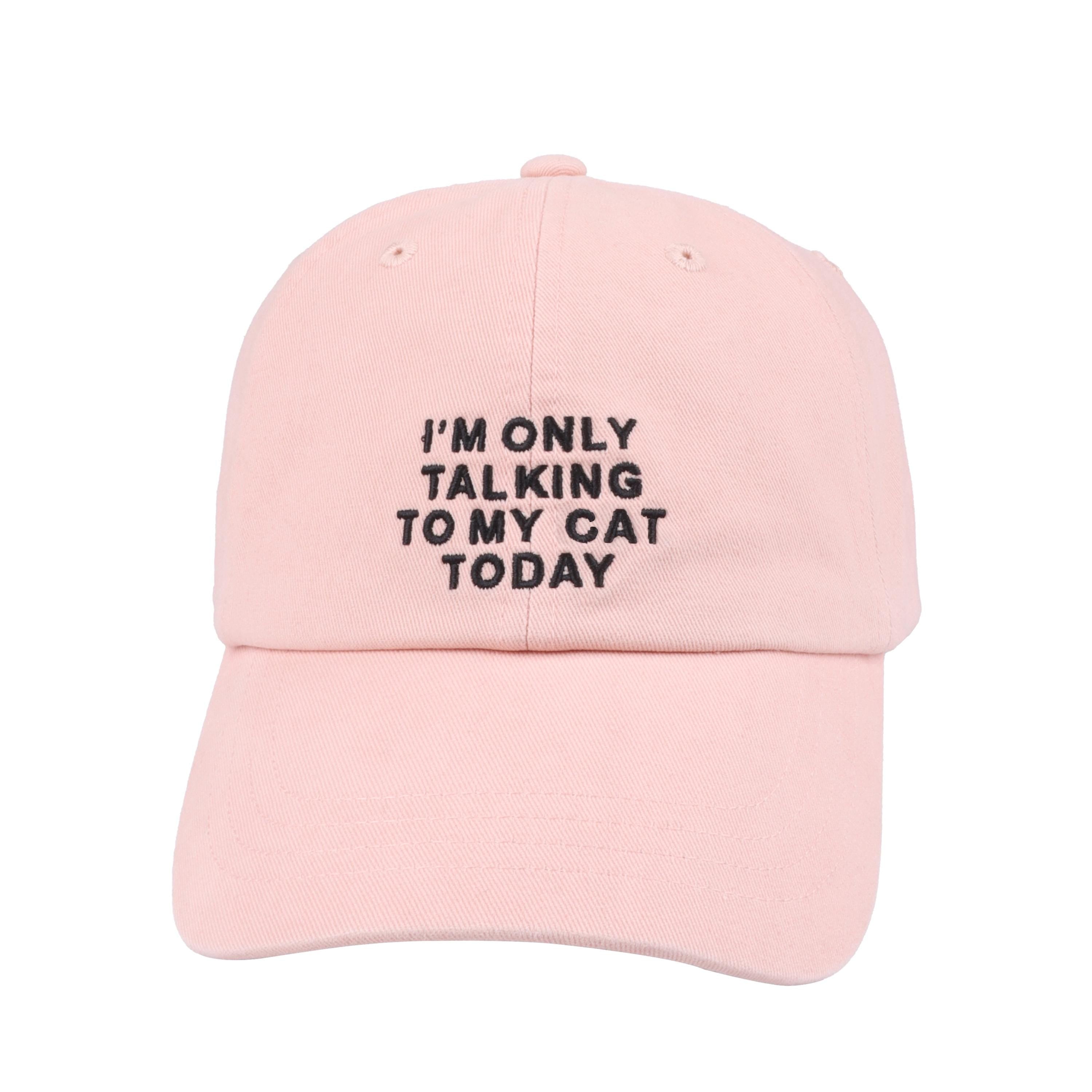 Hatphile I’m Only Talking to My Cat Today Baseball Cap – Adjustable Cotton Hat for Cat Lovers – Black or Pink Pink